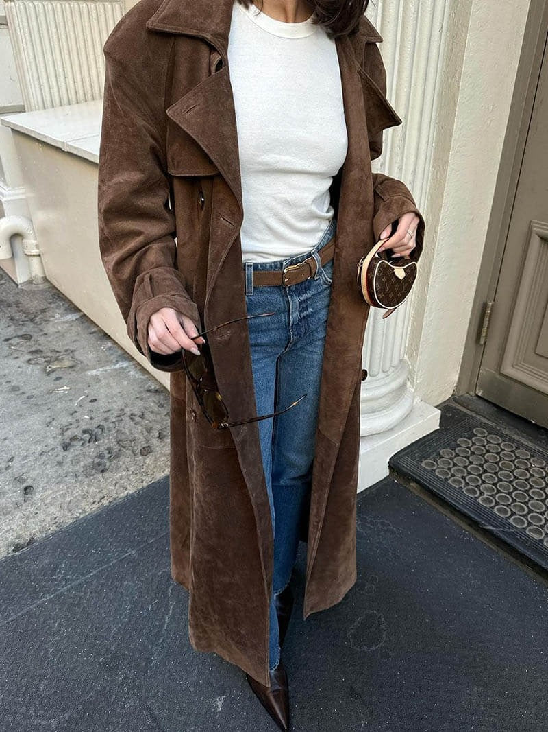 TRENCHCOAT EN PIEL DE ANTE
